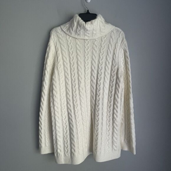Talbots Cable Knit Sweater Size MP Cream Chunky Fisherman Turtleneck - Picture 4 of 14
